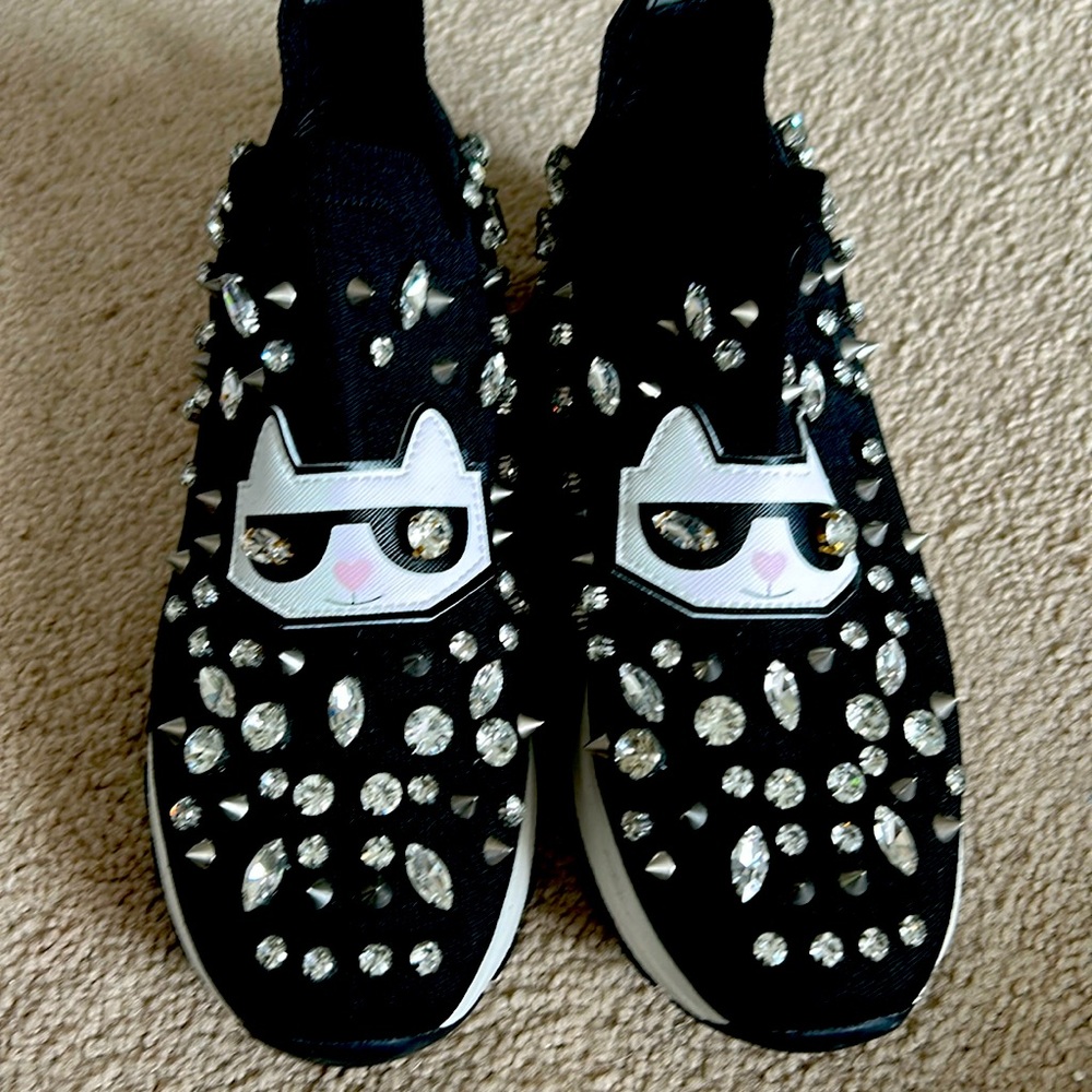Karl Lagerfeld Black and White Crystal Sneakers - Picture 3 of 9